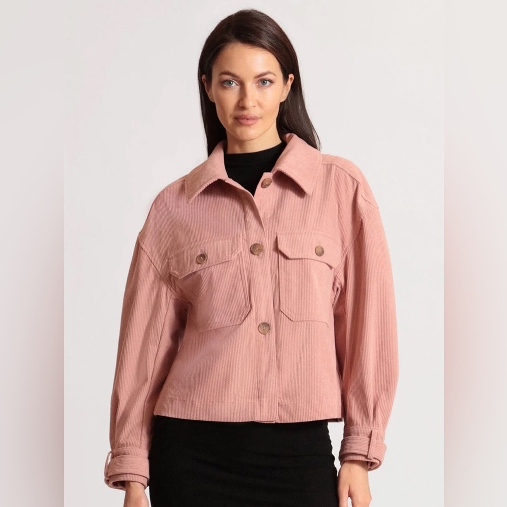 AVEC LES FILLES X ANTHROPOLOGIE RELAXED CORDUROY SHACKET IN ROSE PINK SIZE MED.